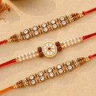 Peora Kundan Pearl Studded Rakhi for Brother | Set of 3