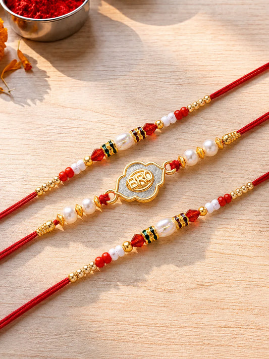 Peora Round Crystal Motif Rakhi for Brother | Set of 3