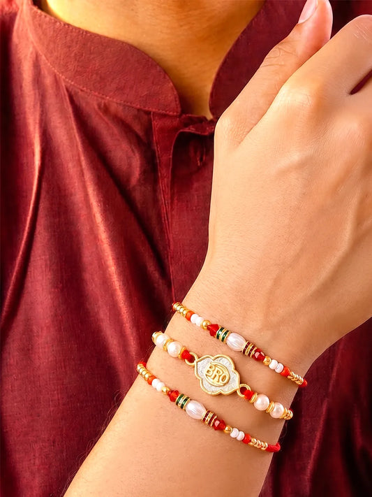Peora Round Crystal Motif Rakhi for Brother | Set of 3