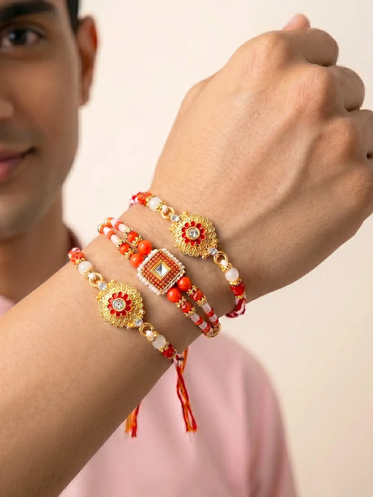 Peora Crystal Beaded Rakhi for Brother | Set of 3