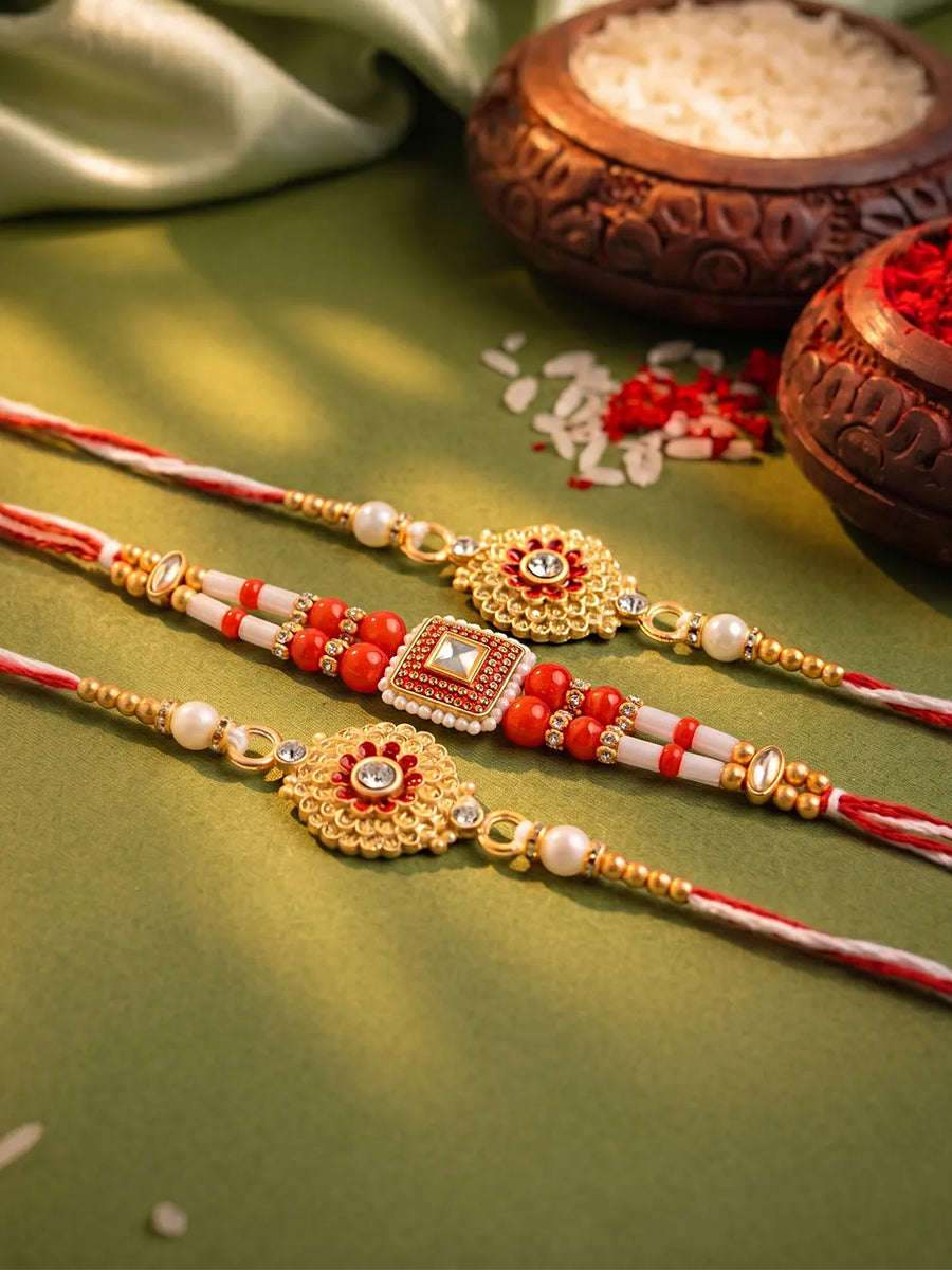 Peora Crystal Beaded Rakhi for Brother | Set of 3