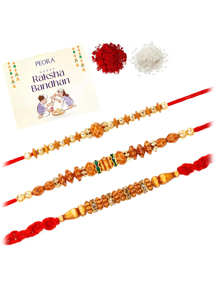 Peora Sandalwood Beads Rakhi for Brother | Set of 3