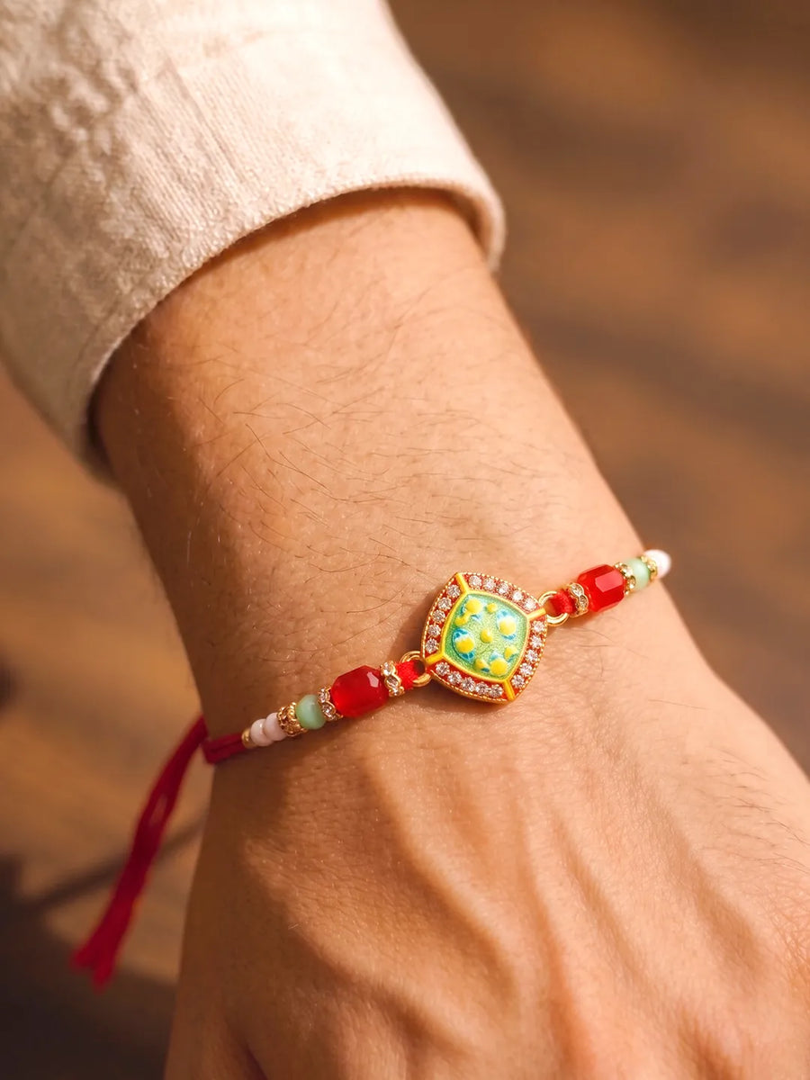 Peora Green Red Meenakari Rakhi for Brother | Set of 3