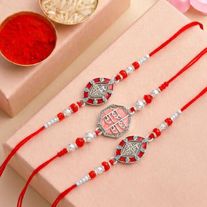 Peora Oxidized Silver Rakhi for Bhai | Set of 3