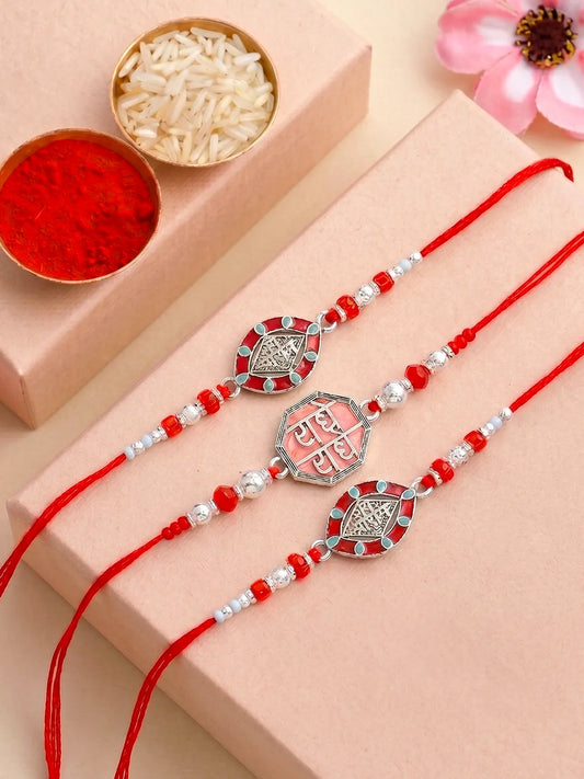Peora Oxidized Silver Rakhi for Bhai | Set of 3