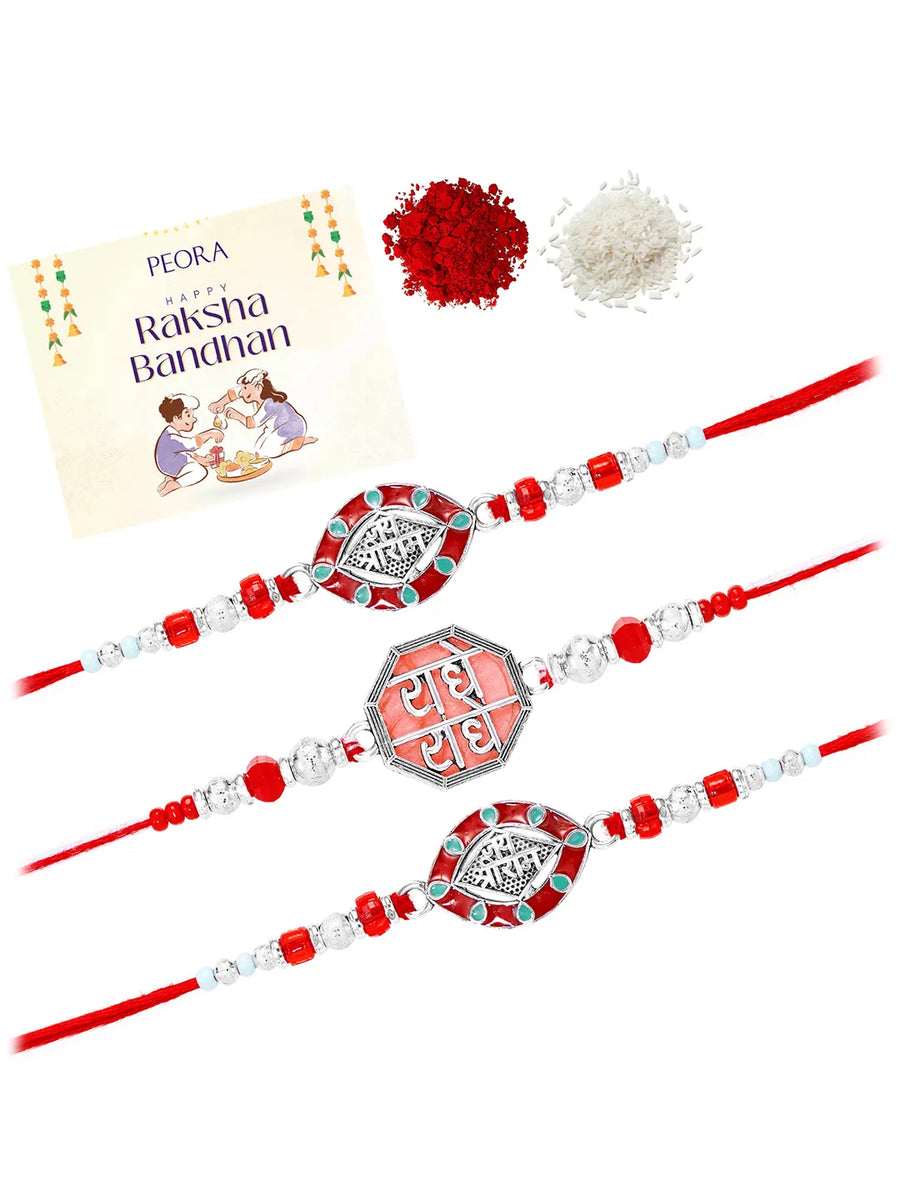 Peora Oxidized Silver Rakhi for Bhai | Set of 3