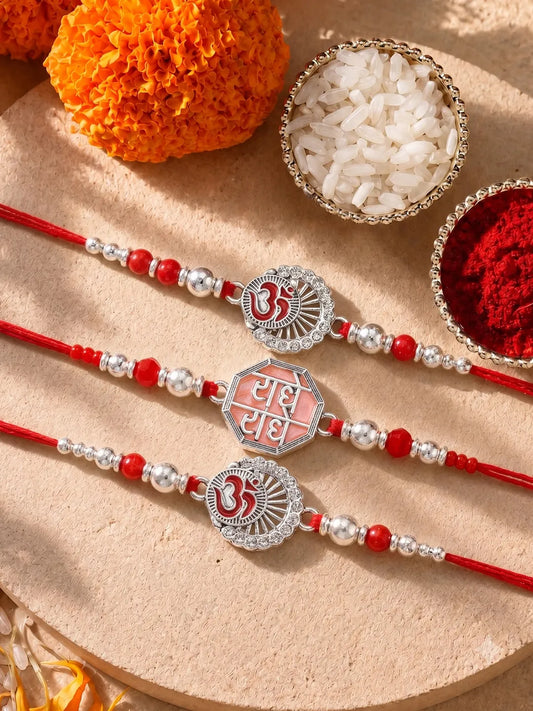 Peora Oxidized Silver Rakhi for Brother | Set of 3
