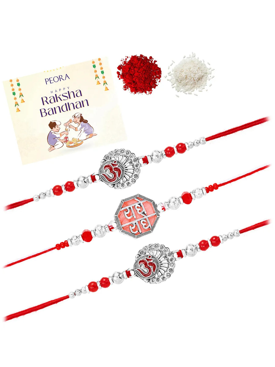 Peora Oxidized Silver Rakhi for Brother | Set of 3