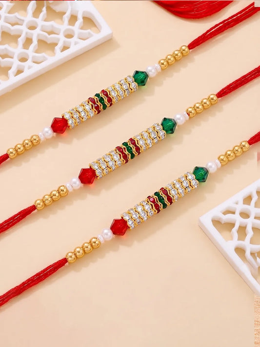Peora Golden Beaded Rakhi for Brother | Set of 3