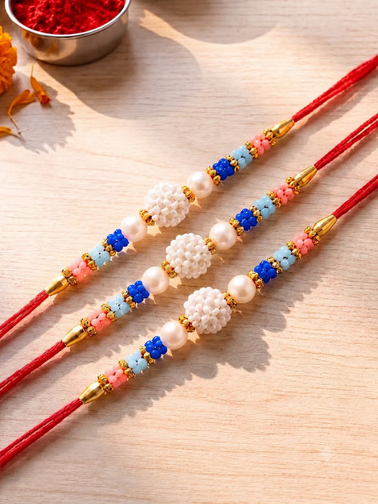 Peora Floral Beaded Rakhi for Brother | Set of 3