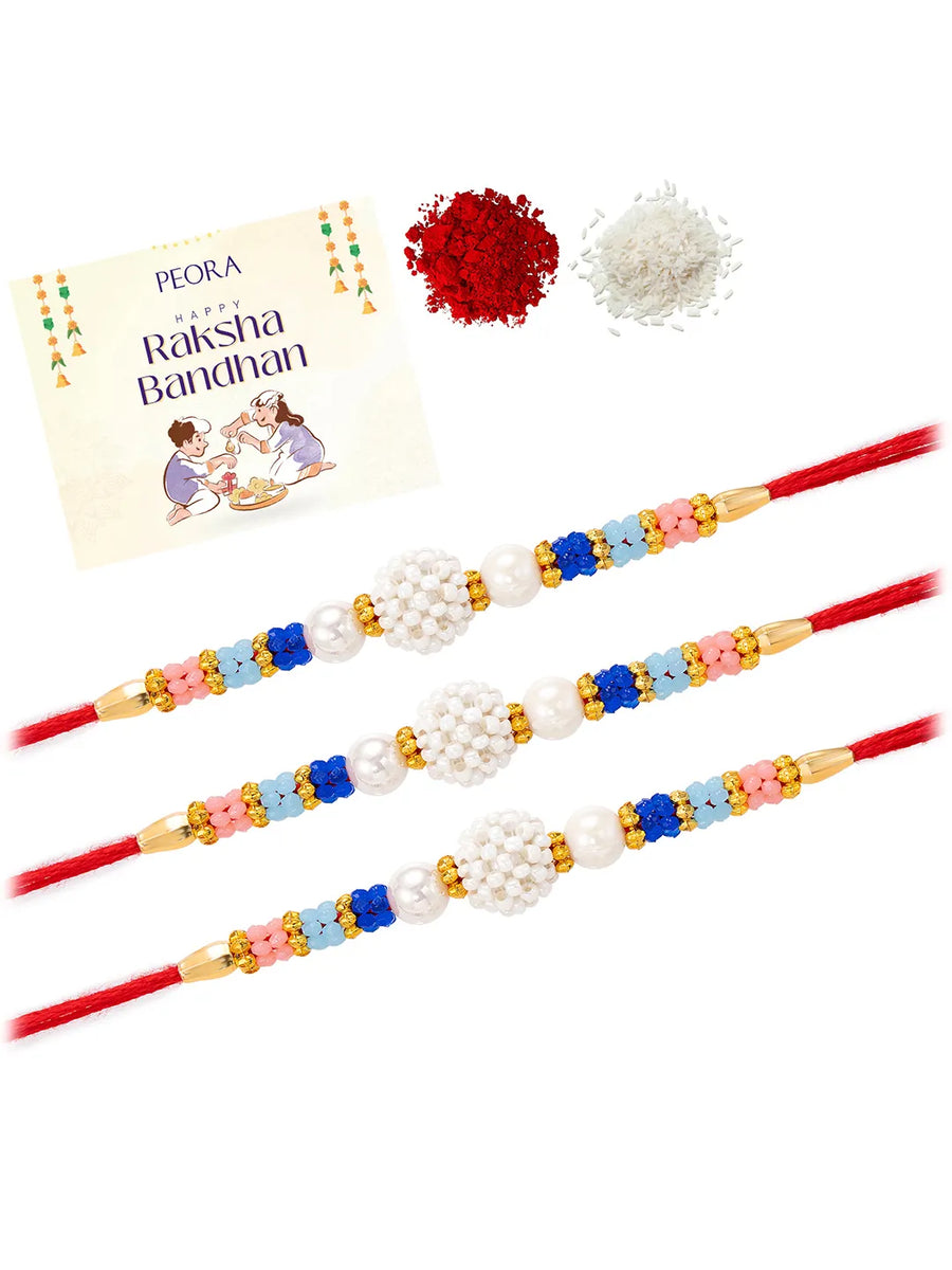 Peora Floral Beaded Rakhi for Brother | Set of 3