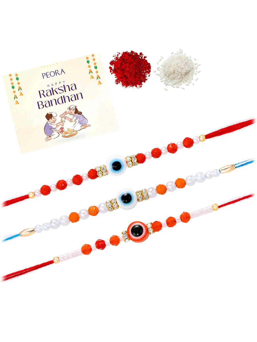 Peora Evil Eye Crystal Rakhi for Brother | Set of 3