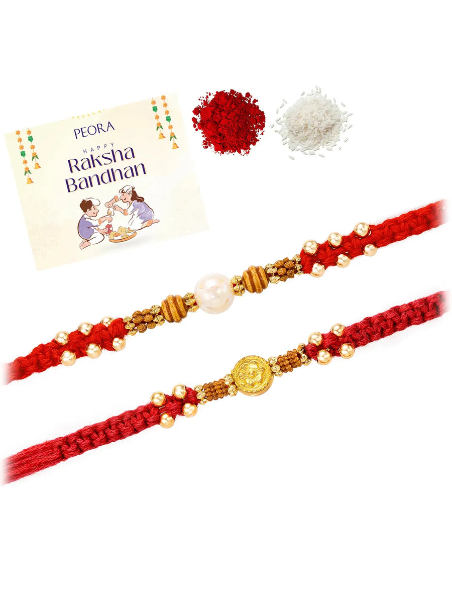 Peora Crystal Beaded Rakhi for Brother | Set of 2