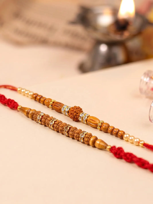 Peora Rudraksha Golden Bead Rakhi for Brother | Set of 2