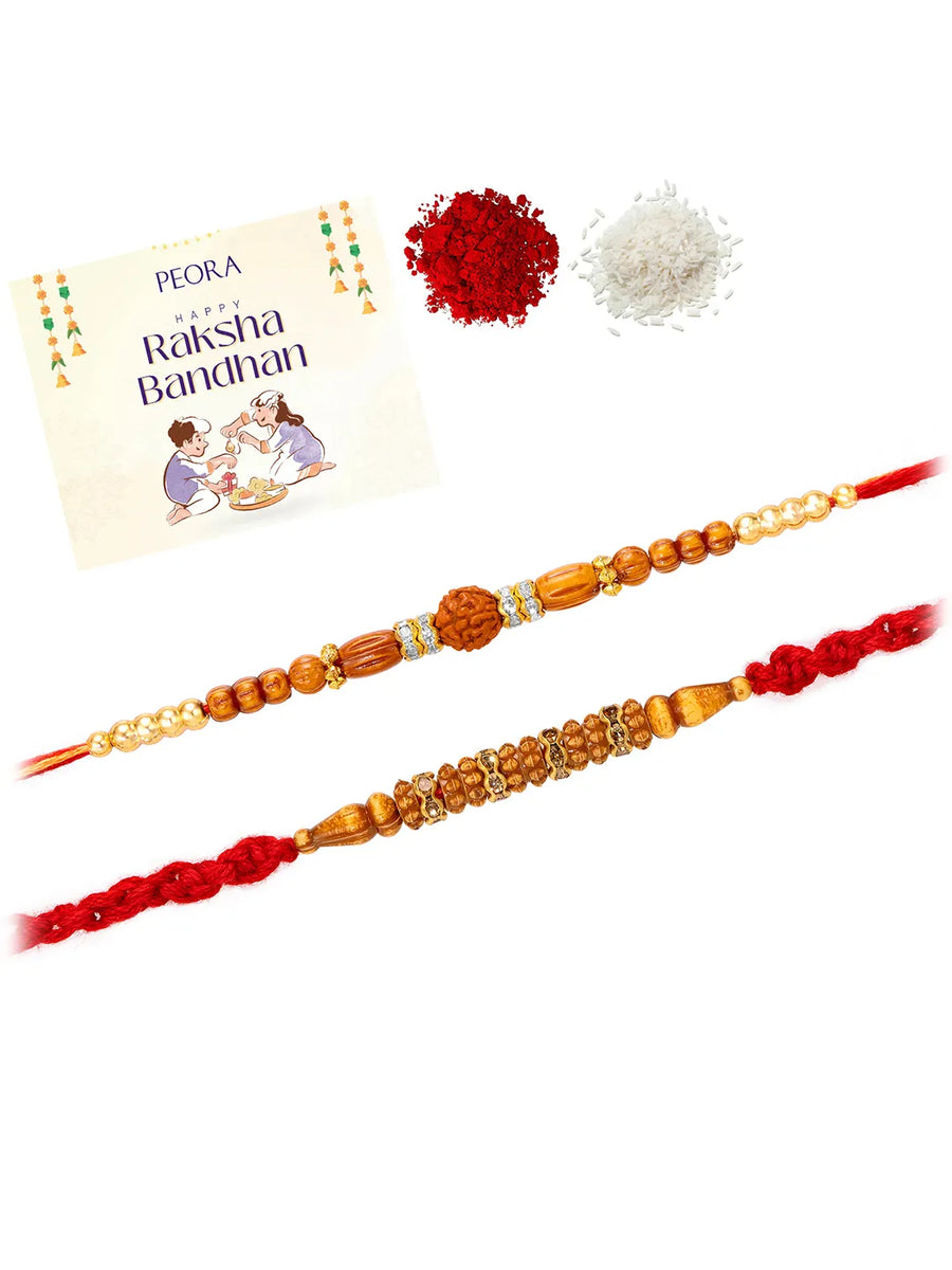 Peora Rudraksha Golden Bead Rakhi for Brother | Set of 2