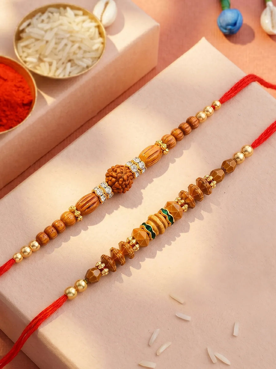 Peora Rudraksha Wooden Bead Rakhi for Brother | Set of 2