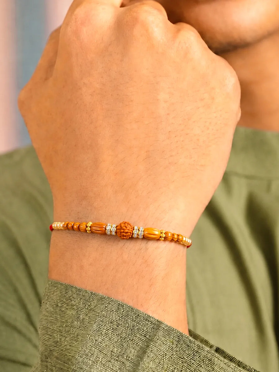 Peora Rudraksha Wooden Bead Rakhi for Brother | Set of 2