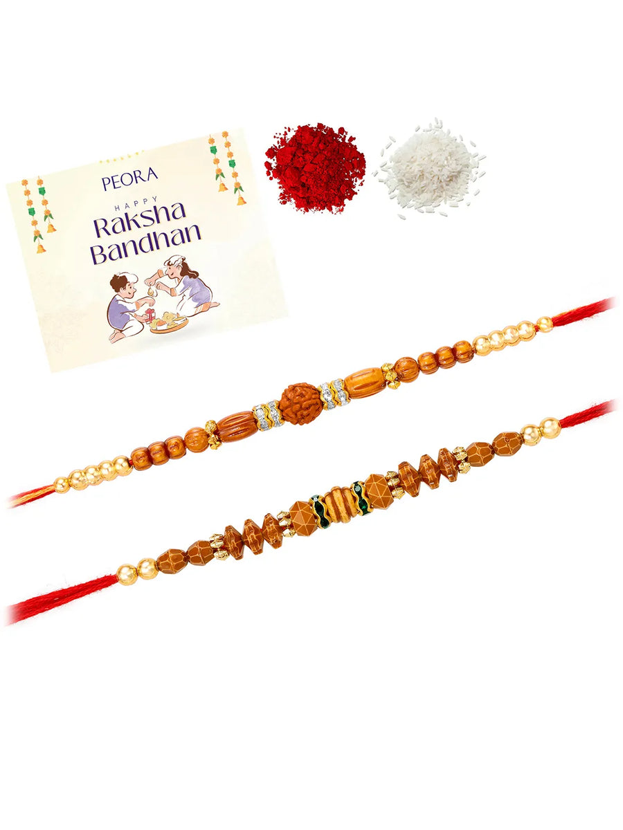 Peora Rudraksha Wooden Bead Rakhi for Brother | Set of 2