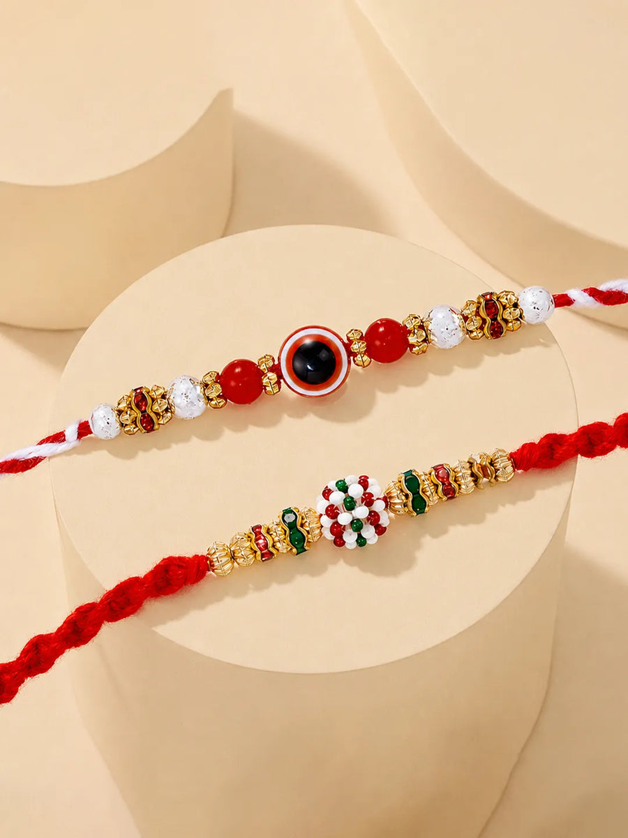 Peora Crystal Evil Eye Rakhi for Brother | Set of 2