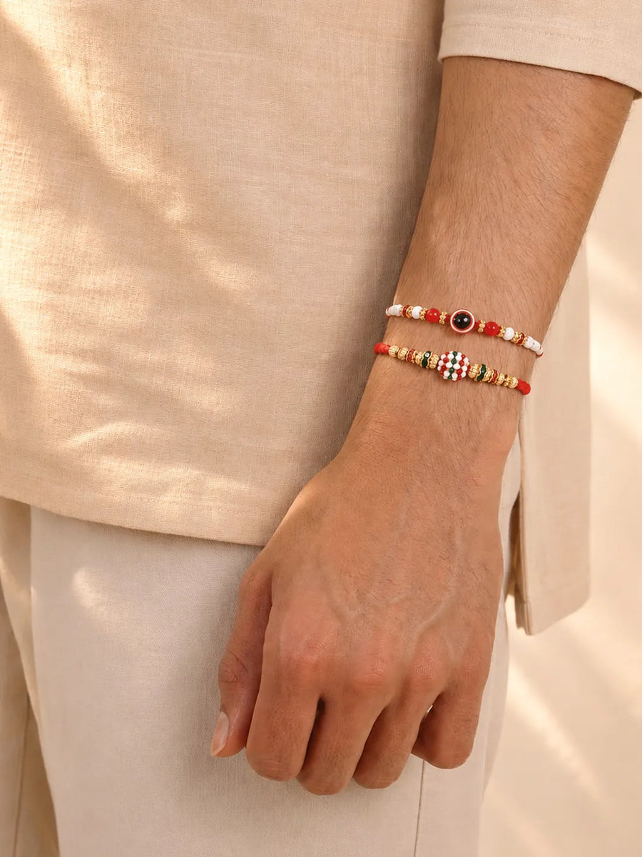 Peora Crystal Evil Eye Rakhi for Brother | Set of 2