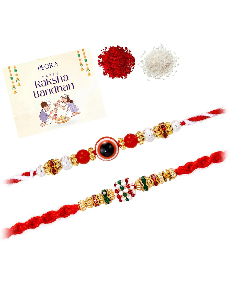 Peora Crystal Evil Eye Rakhi for Brother | Set of 2