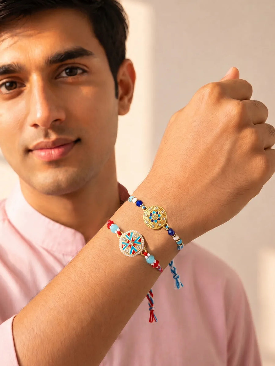 Peora Blue Evil Eye Disc Rakhi for Brother | Set of 2