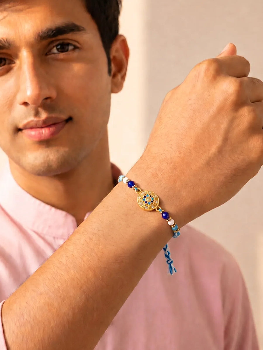 Peora Blue Evil Eye Disc Rakhi for Brother | Set of 2
