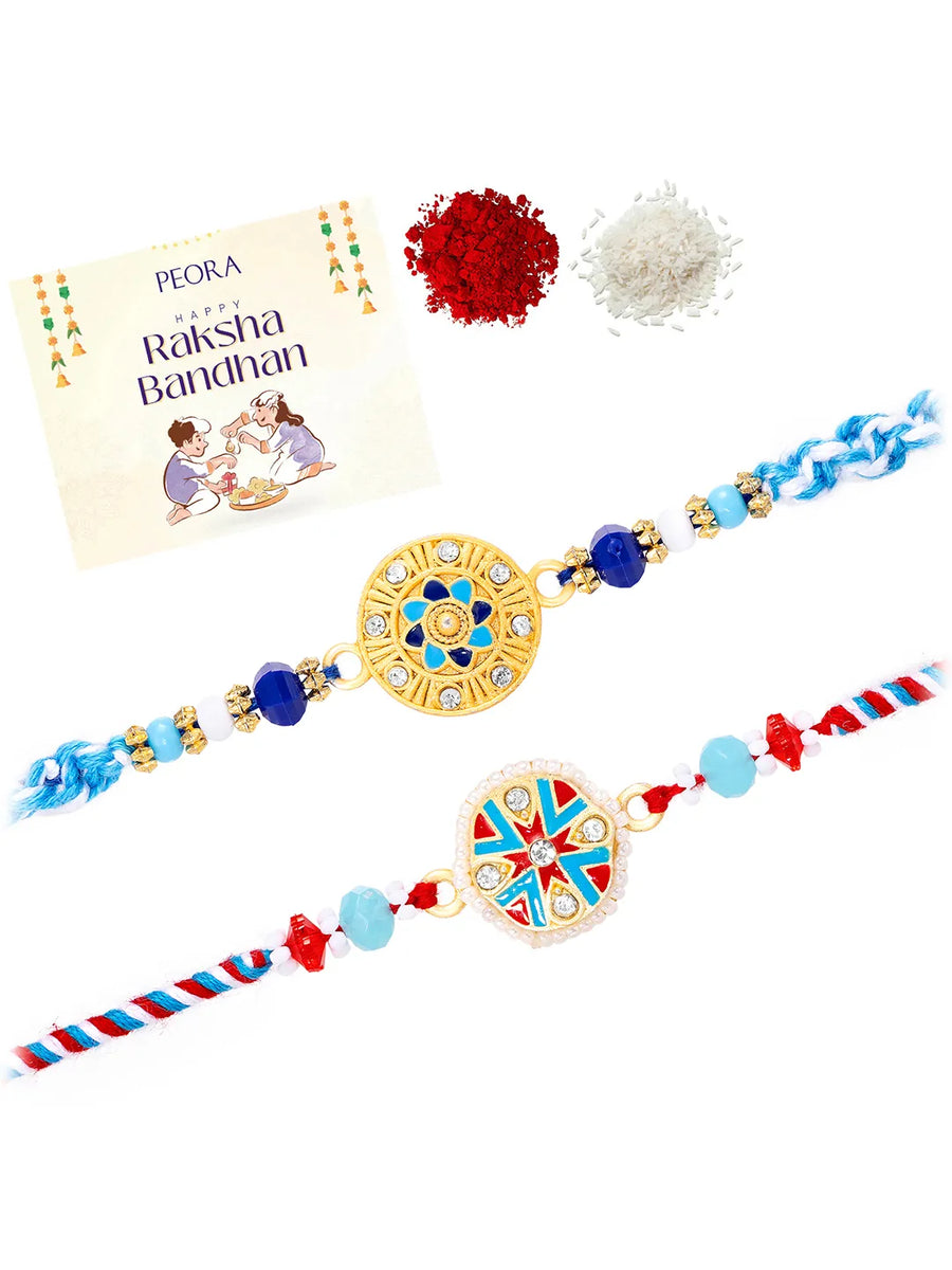 Peora Blue Evil Eye Disc Rakhi for Brother | Set of 2