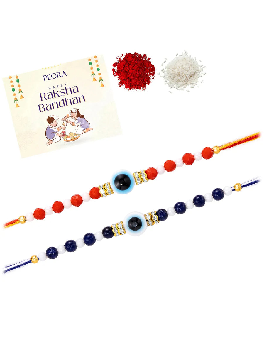 Peora Evil Eye Beaded Rakhi for Brother | Set of 2