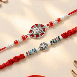 Peora Oxidized Crystal Rakhi for Brother | Set of 2