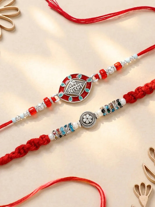 Peora Oxidized Crystal Rakhi for Brother | Set of 2