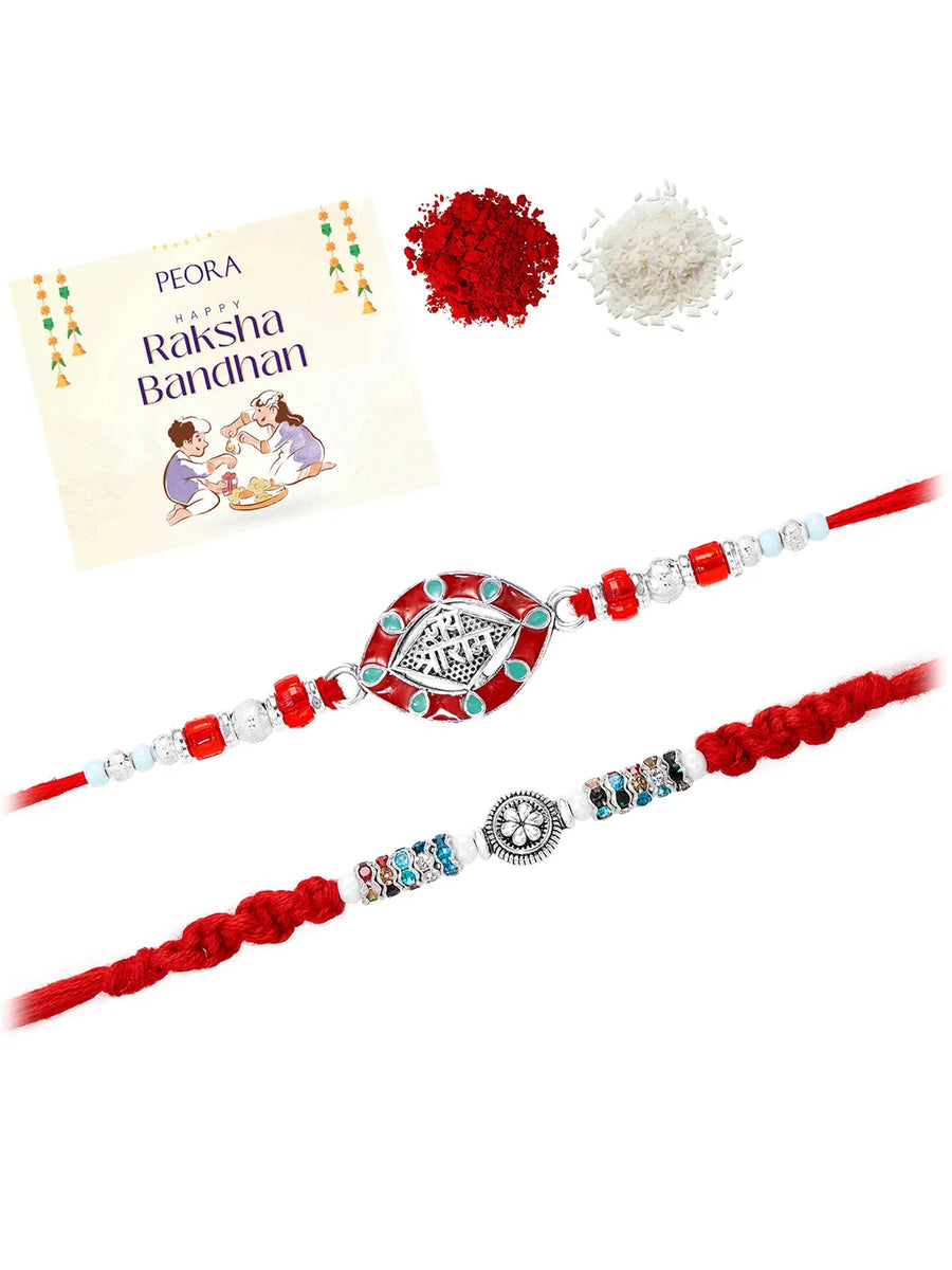 Peora Oxidized Crystal Rakhi for Brother | Set of 2