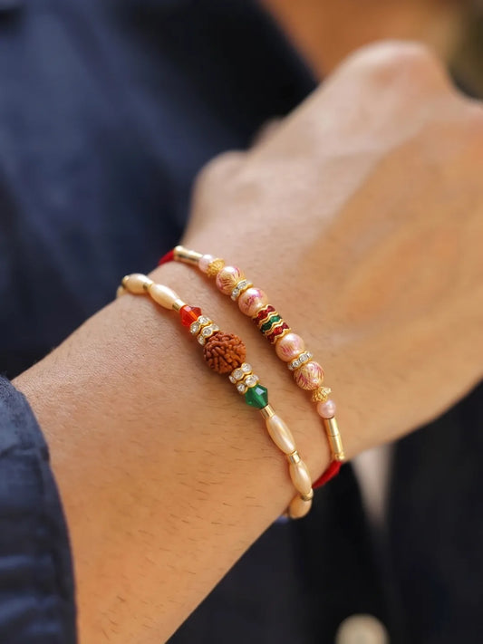 Peora Rudraksha Shell Bead Rakhi for Brother | Set of 2