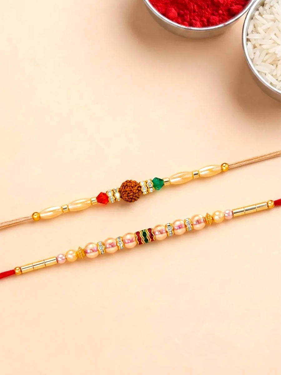 Peora Rudraksha Shell Bead Rakhi for Brother | Set of 2
