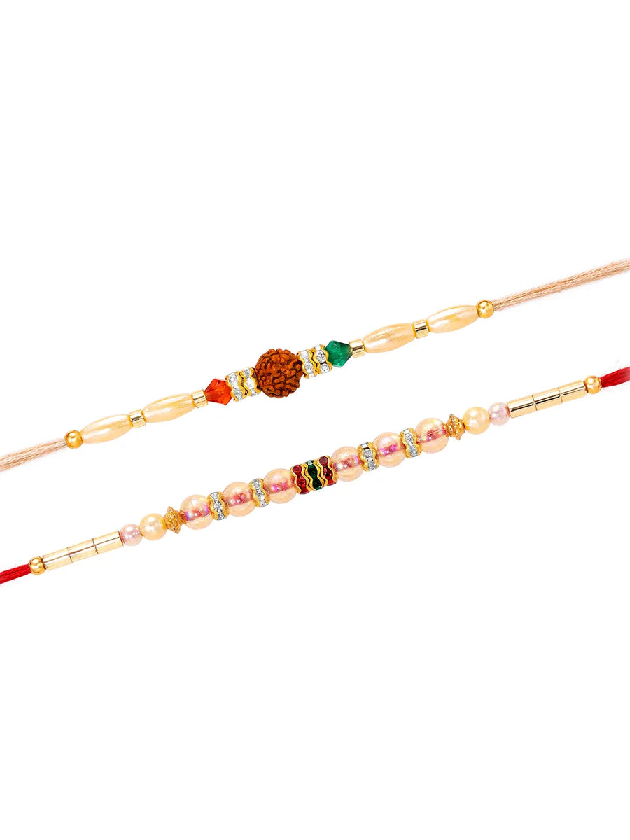 Peora Rudraksha Shell Bead Rakhi for Brother | Set of 2
