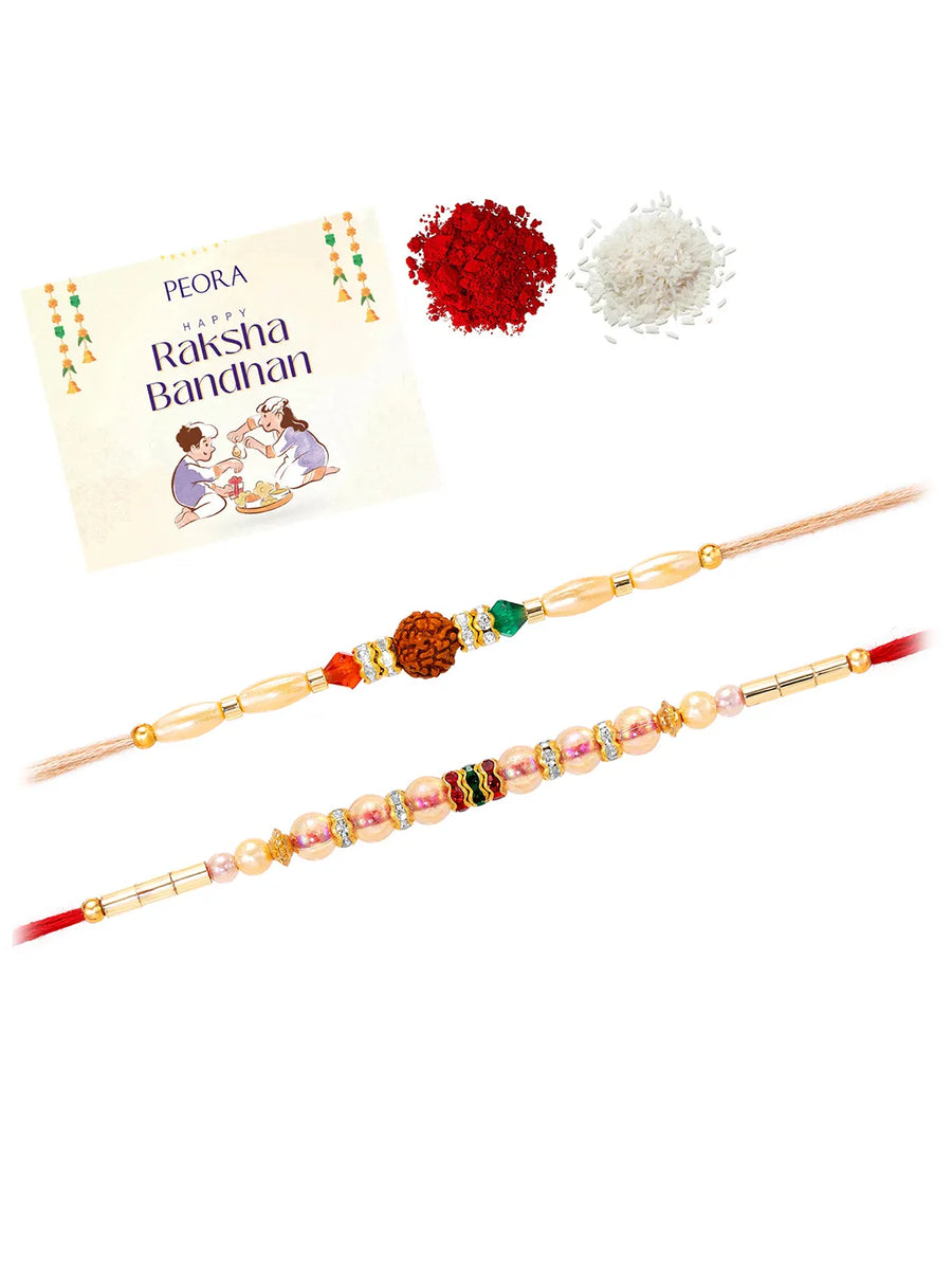 Peora Rudraksha Shell Bead Rakhi for Brother | Set of 2