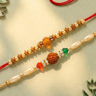 Peora Rudraksha Golden Bead Rakhi for Brother | Set of 2
