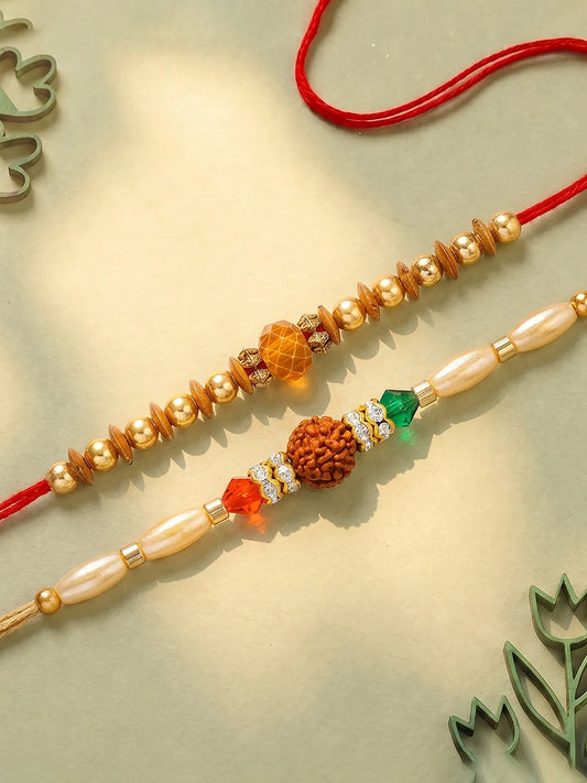 Peora Rudraksha Golden Bead Rakhi for Brother | Set of 2
