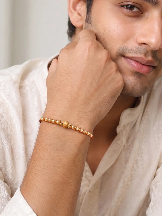 Peora Rudraksha Golden Bead Rakhi for Brother | Set of 2