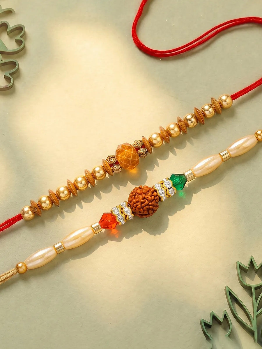 Peora Rudraksha Golden Bead Rakhi for Brother | Set of 2