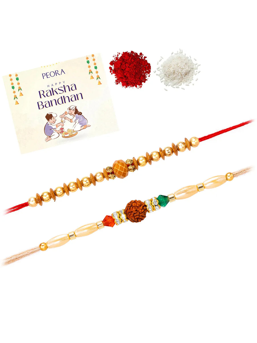 Peora Rudraksha Golden Bead Rakhi for Brother | Set of 2