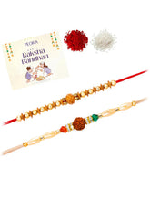 Peora Rudraksha Golden Bead Rakhi for Brother | Set of 2