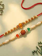 Peora Rudraksha Golden Bead Rakhi for Brother | Set of 2