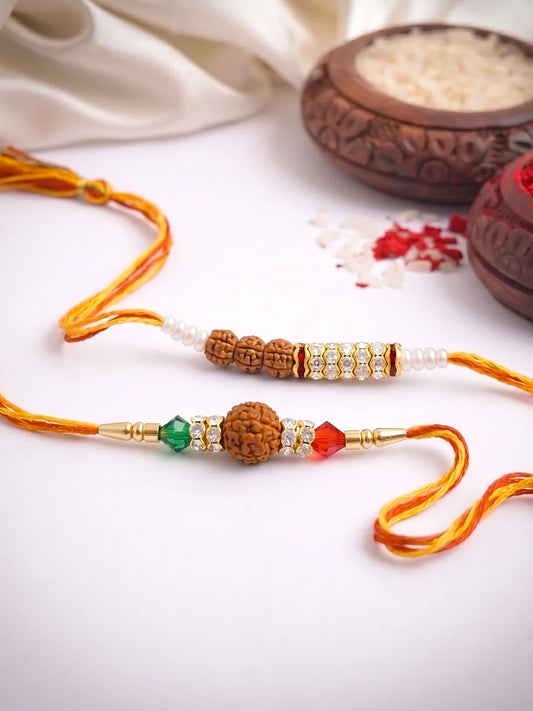 Peora Rudraksha Shell Bead Rakhi for Brother | Set of 2