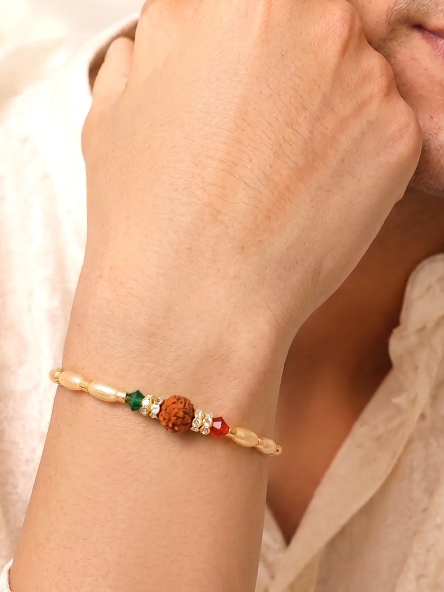 Peora Rudraksha Shell Bead Rakhi for Brother | Set of 2