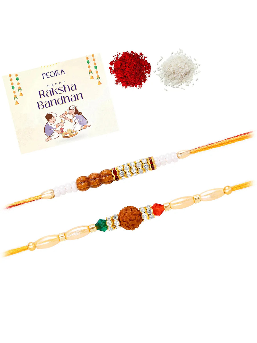 Peora Rudraksha Shell Bead Rakhi for Brother | Set of 2