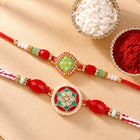 Peora Red Green Kundan Rakhi for Brother | Set of 2