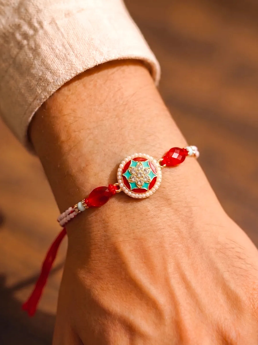 Peora Red Green Kundan Rakhi for Brother | Set of 2