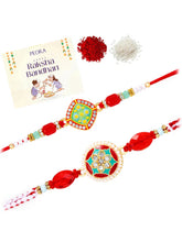 Peora Red Green Kundan Rakhi for Brother | Set of 2