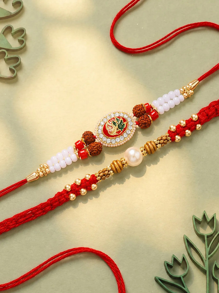 Peora Rudraksha Kundan Rakhi for Brother | Set of 2